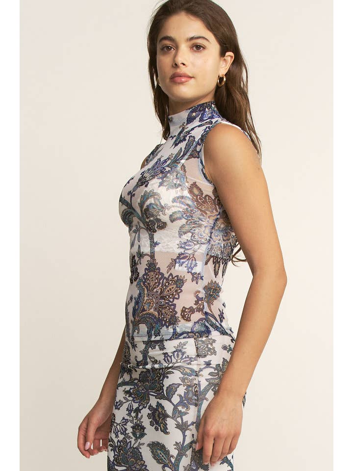 YNEZ - Wholesale Blouse - Women's - Boho Paisley Turtleneck Tank Chic Mesh Going Out Top21