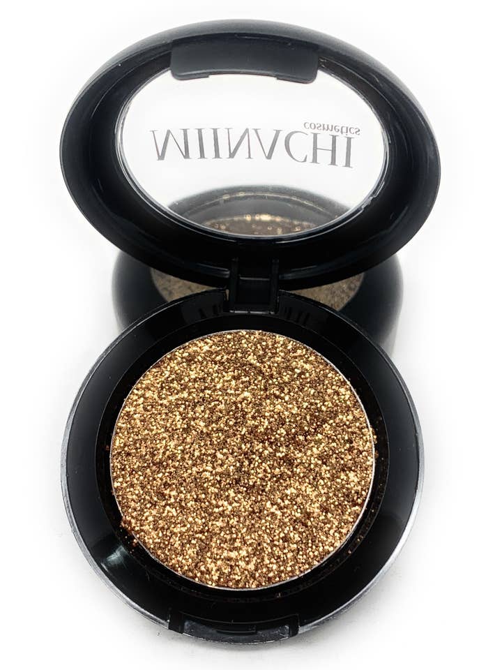 Brillo prensado en tono dorado, tamaño JUMBO, sin necesidad de pegamento, compacto, pigmentado, no se cae, purpurina, brillo de grado cosmético para venta al por mayor de Miinachi Cosmetics