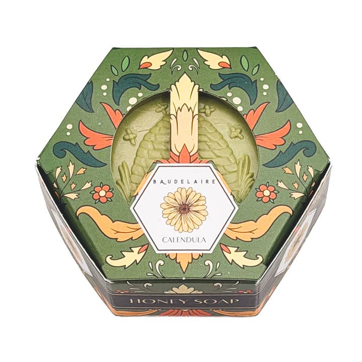 NOVO Sabonete de Mel e Calêndula 100g – Caixa Hexagonal por atacado de Baudelaire