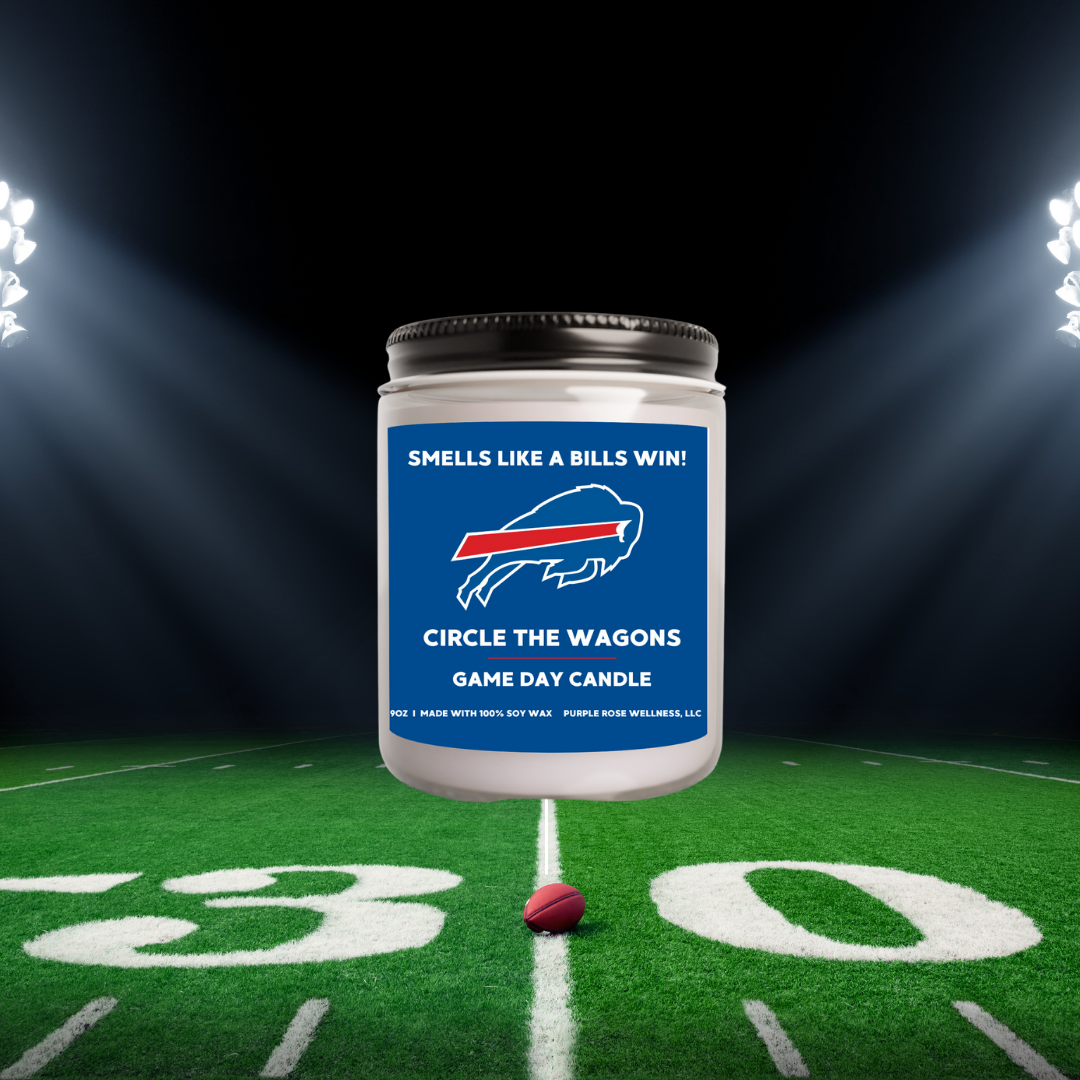Purple Rose Wellness, LLC - Wholesale Jar/Filled Candle - Buffalo Bills Football Candle1