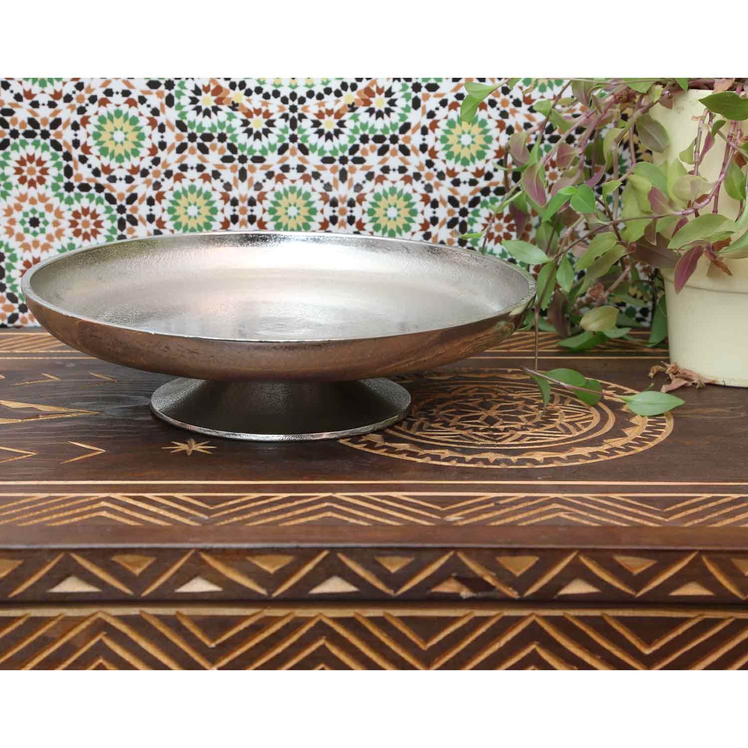 Casa Moro – Engroshandel Serveringsbakke – Livorno aluminium sølv bakke med fod serveringsbakke3