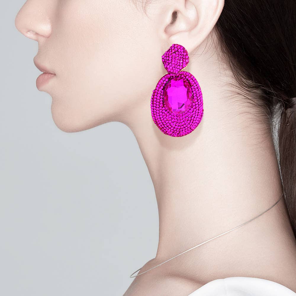 Sensibling Corp. – wholesale Dangle earrings – Oval Glass Stone Pointed Rhinestone Paved Dangle Earrings10