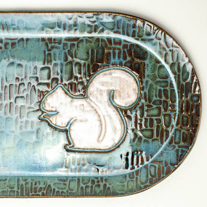 White Squirrel Design Handmade in Ohio, Ceramic Blue Platter for wholesale by White Squirrel Clayworks