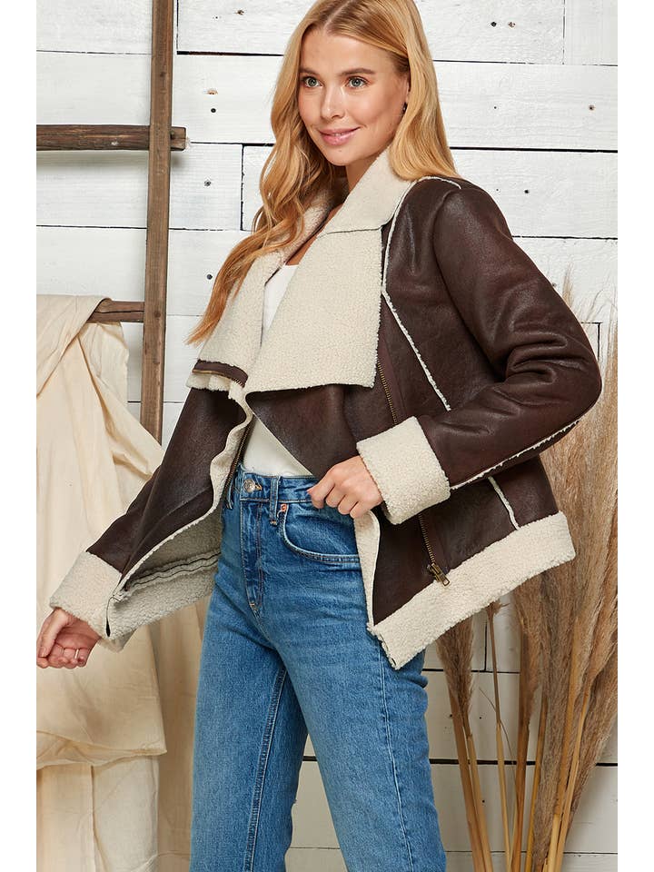 BROWN Timberline Faux Leather Jacket for wholesale on Faire3