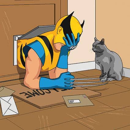 Hälsningskort - Jim'll måla det - X mäns Wolverine fastnat för wholesale av Lesser Spotted Images Ltd