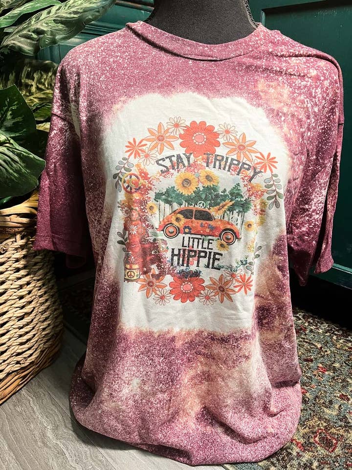 Trippy Hippy Bleached Tee for wholesale by MM Custom Apparel