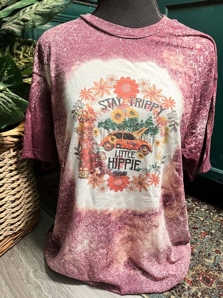 Trippy Hippy Bleached Tee for wholesale by MM Custom Apparel