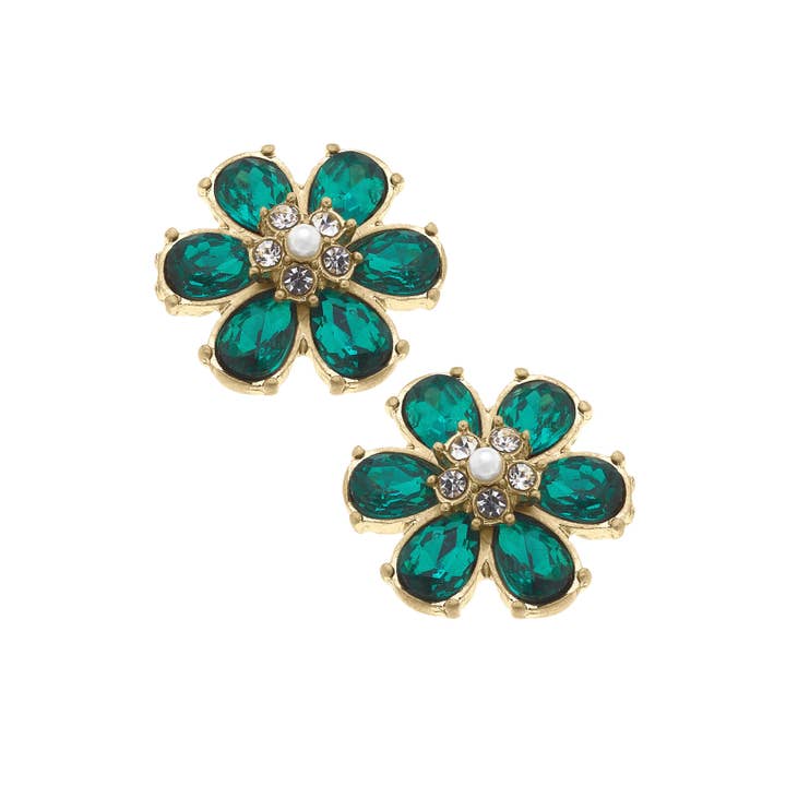 Brooke Rhinestone & Pearl Flower Stud øreringe for engroshandel hos Canvas Style