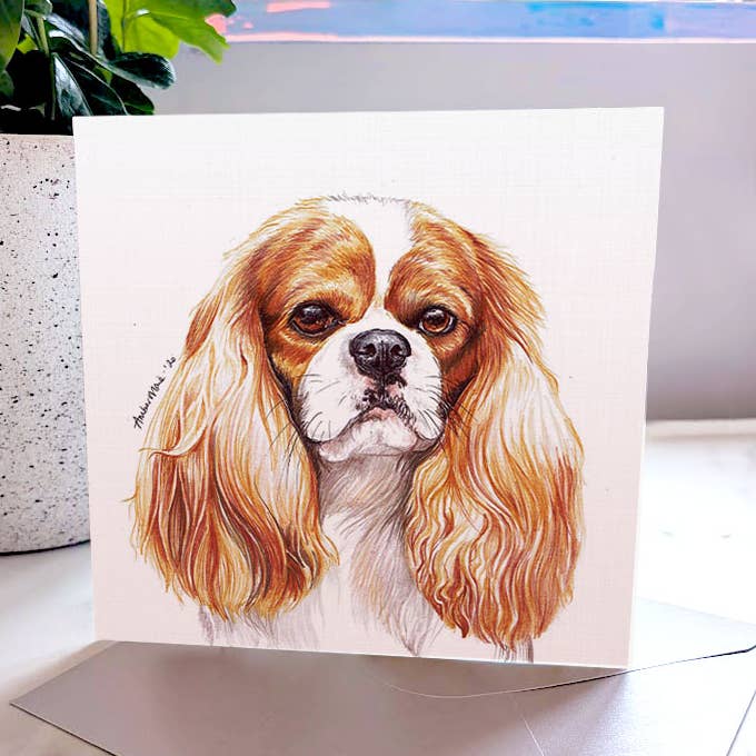 Carte de vœux la plus populaire Cavalier King Charles pour la vente par Amber Marie Studio