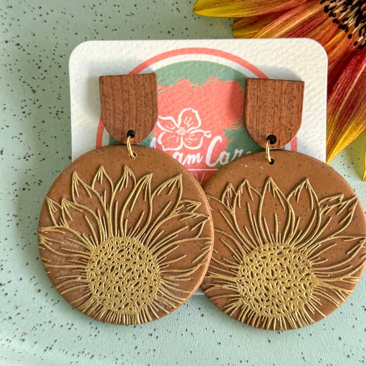 Anam Cara Clay Goods - Wholesale Dangle Earrings - Sunflower Edge Drops Polymer Clay Earrings2
