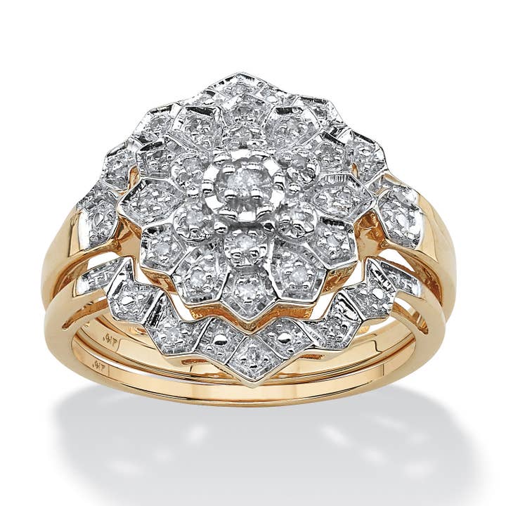 TCW Pave Diamond Floral Bridal Set in 10k Gold for wholesale by PalmBeach Jewelry