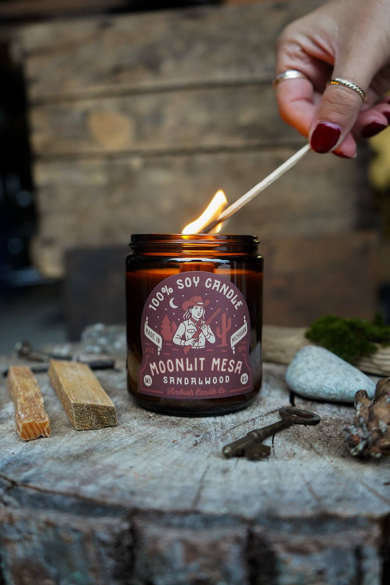 Ambush Candle Co. - Wholesale Jar/Filled Candle - Moonlit Mesa | Sandalwood 8oz Soy Candle3