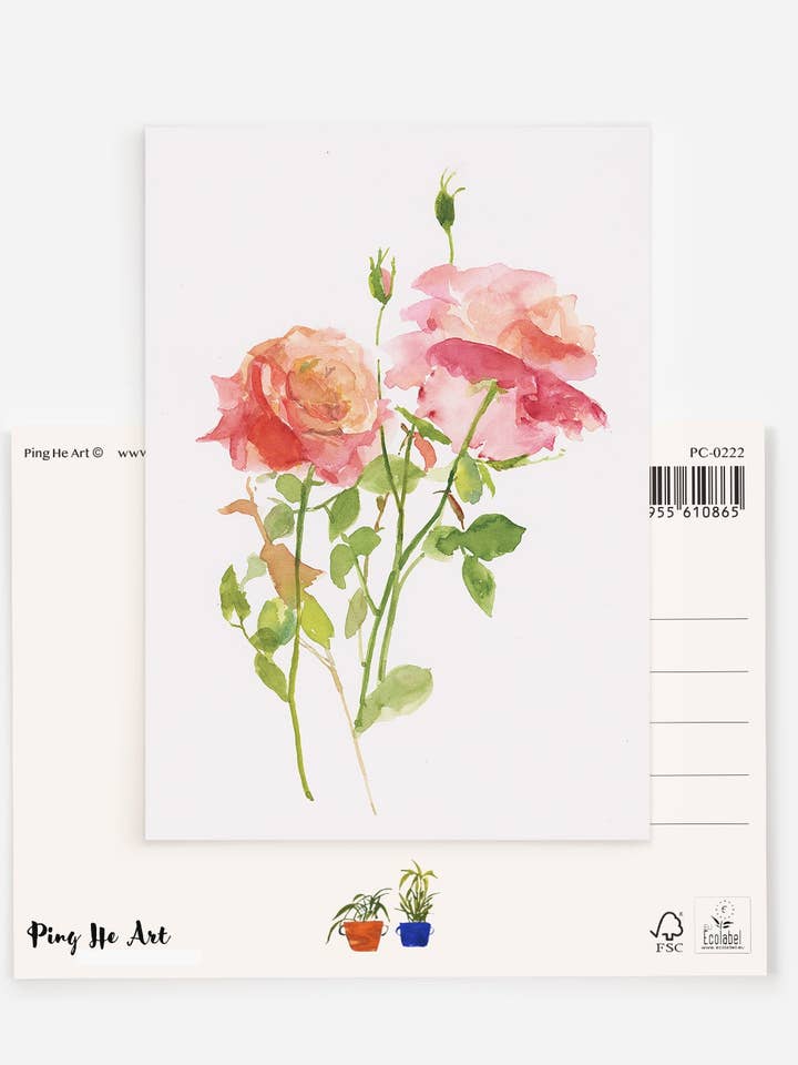 Postal Rosas Sweet Rosa por atacado de Ping He Art