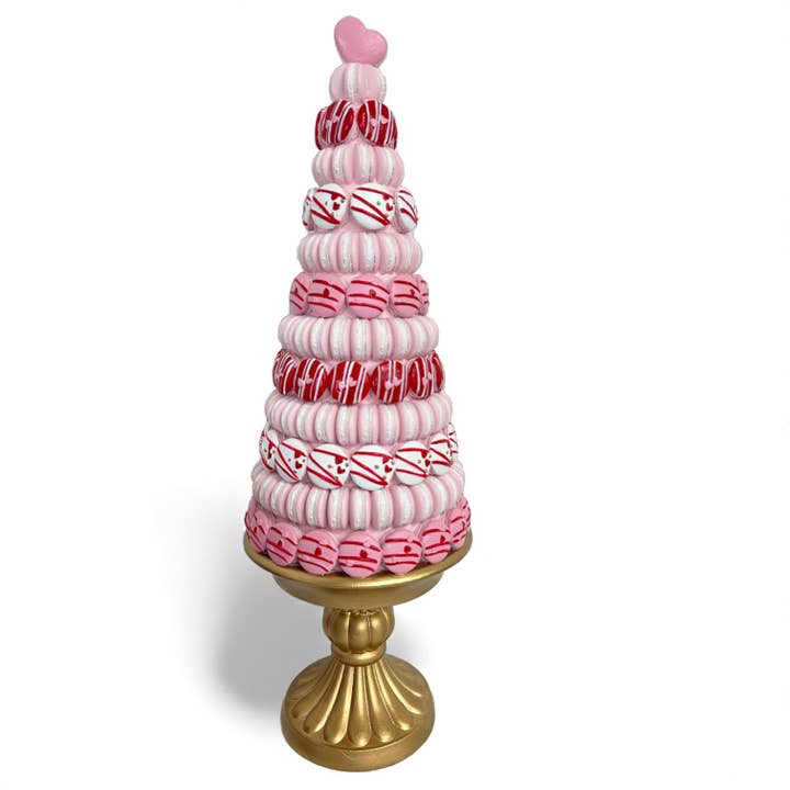 December Diamonds - Wholesale Decorative Tabletop Object - 16in Heart Macaron Tower