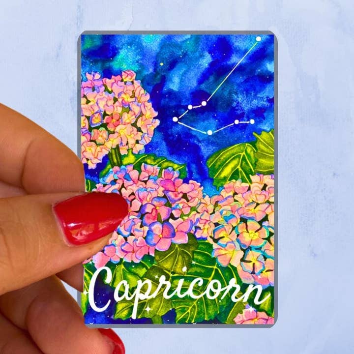 Autocollants en vinyle Capricorne Art nocturne aquarelle pour la vente par Chloe Marie Hourdequin Designs