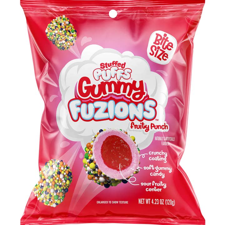 Stuffed Puffs Fuzions Gummy Fruity Punch 120g for wholesale by Global Bite Co