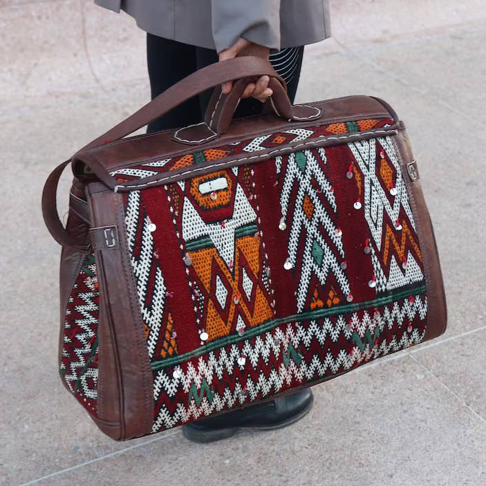 Kilim Travel Bag, Leather Kilim duffle Bag, Moroccan for wholesale by HandmadeBestSeller