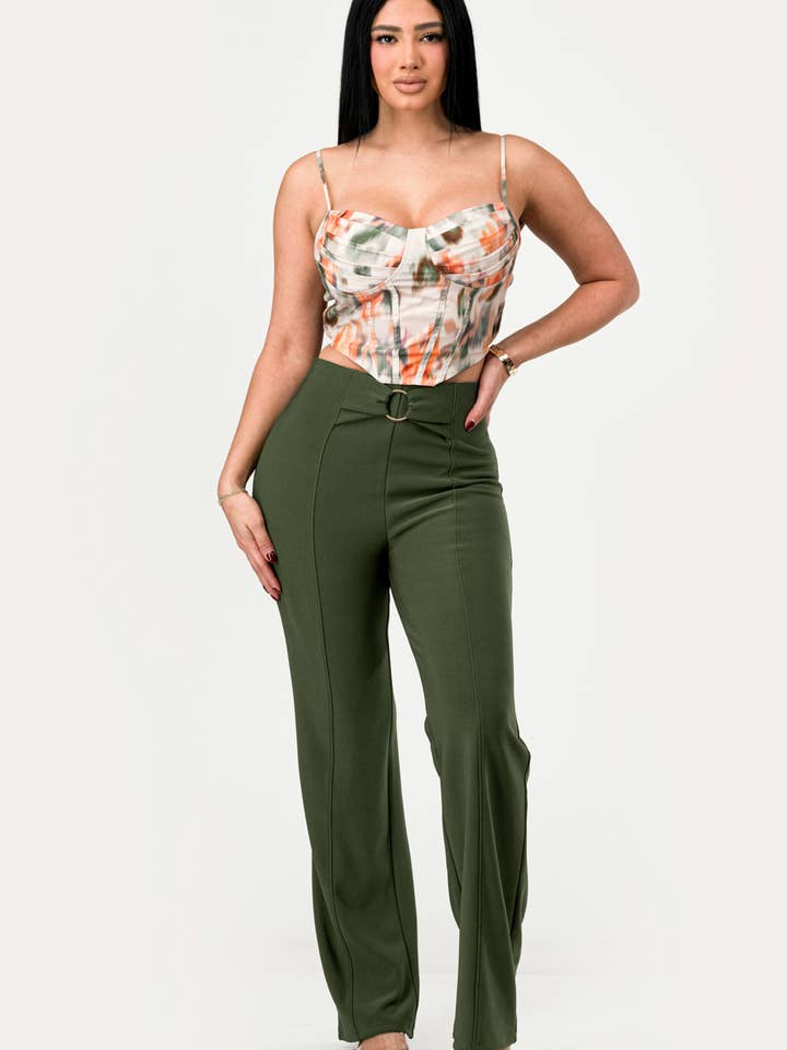 Womens Straight leg pants With Buckle Waist Detail for wholesale by REDFINCH APPAREL INC