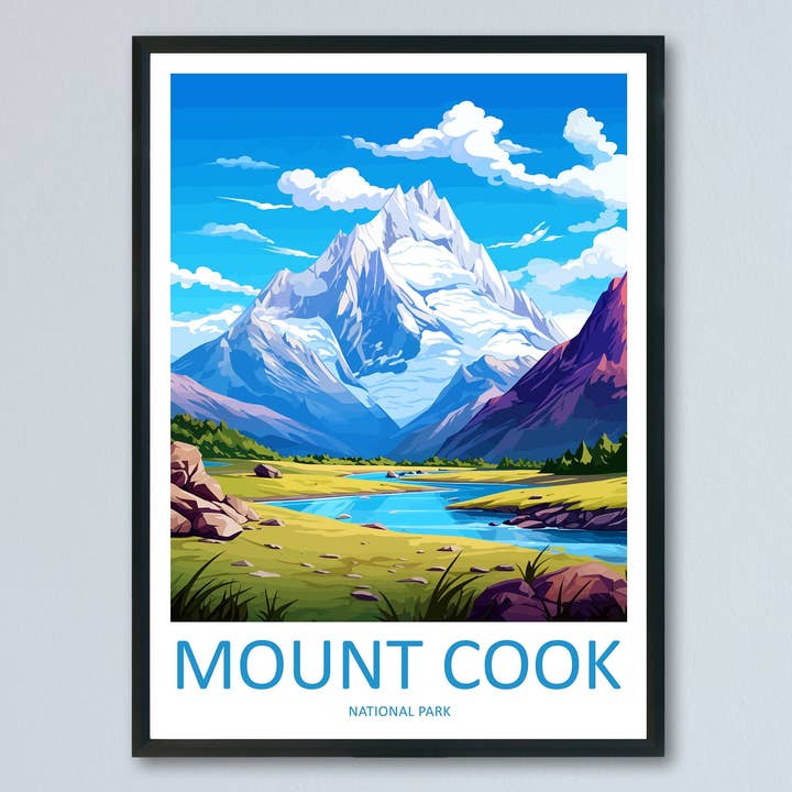 Mount Cook National Park Travel Print Wall Art Mount Cook Wall Hanging Home Décor Mount Cook Gift Art Lovers New Zealand Art Lover Gift for wholesale by TravelzonaArt