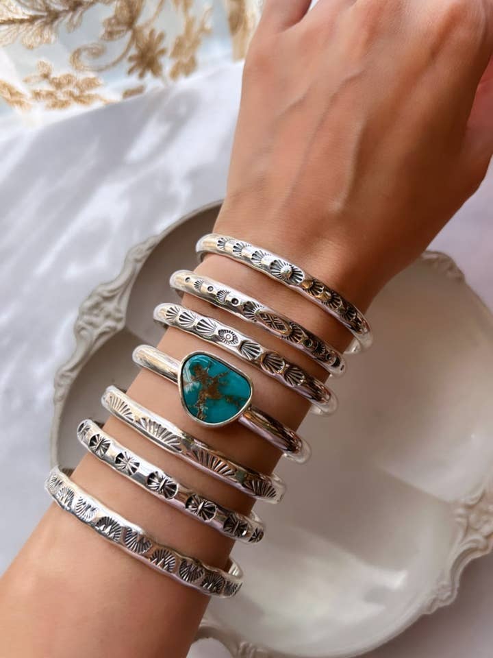 Heavy Hand Stamped Stacking Cuffs for wholesale by Artemis and Aura Jewelry