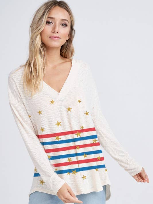 Geripptes Kapuzenpullover mit Stern und V-Ausschnitt für den Großhandel von MintChoco