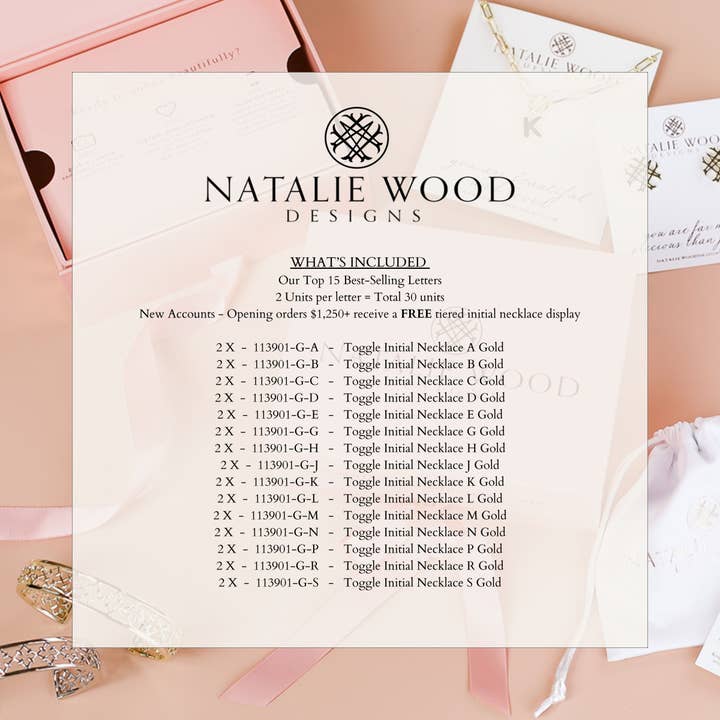 Natalie Wood Designs - Wholesale Pendant/Charm Necklace - Toggle Initial Necklace Pre-Pack, Gold3