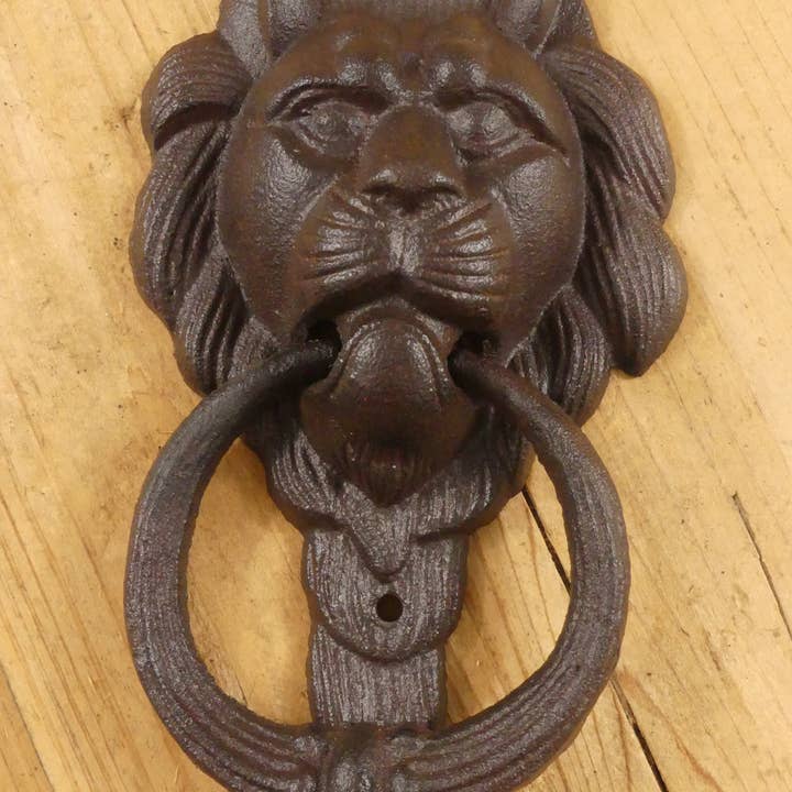 Midwest Craft House - Vente Poignée/bouton - HEURTOIR DE PORTE EN FORME DE TÊTE DE LION EN FONTE0