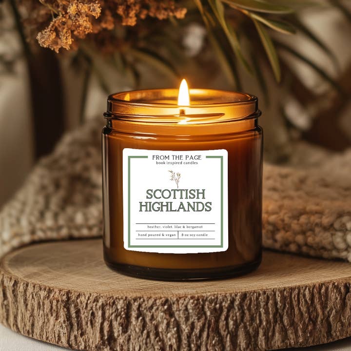 Scottish Highlands | Bookish Soy Candle for wholesale by From the Page