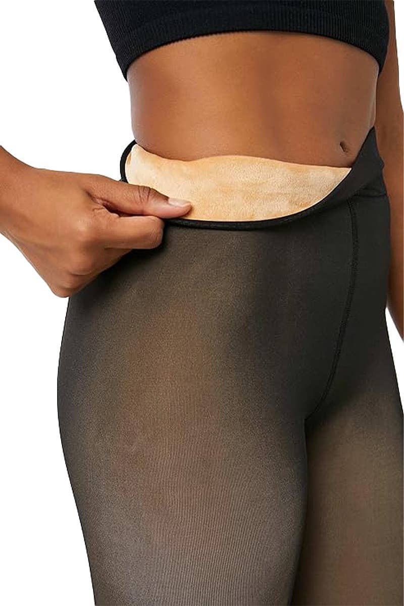 Cap Zone - Wholesale Tights - Women's - Women's Fake Sheer Fleece Lined Pantyhose Tights4
