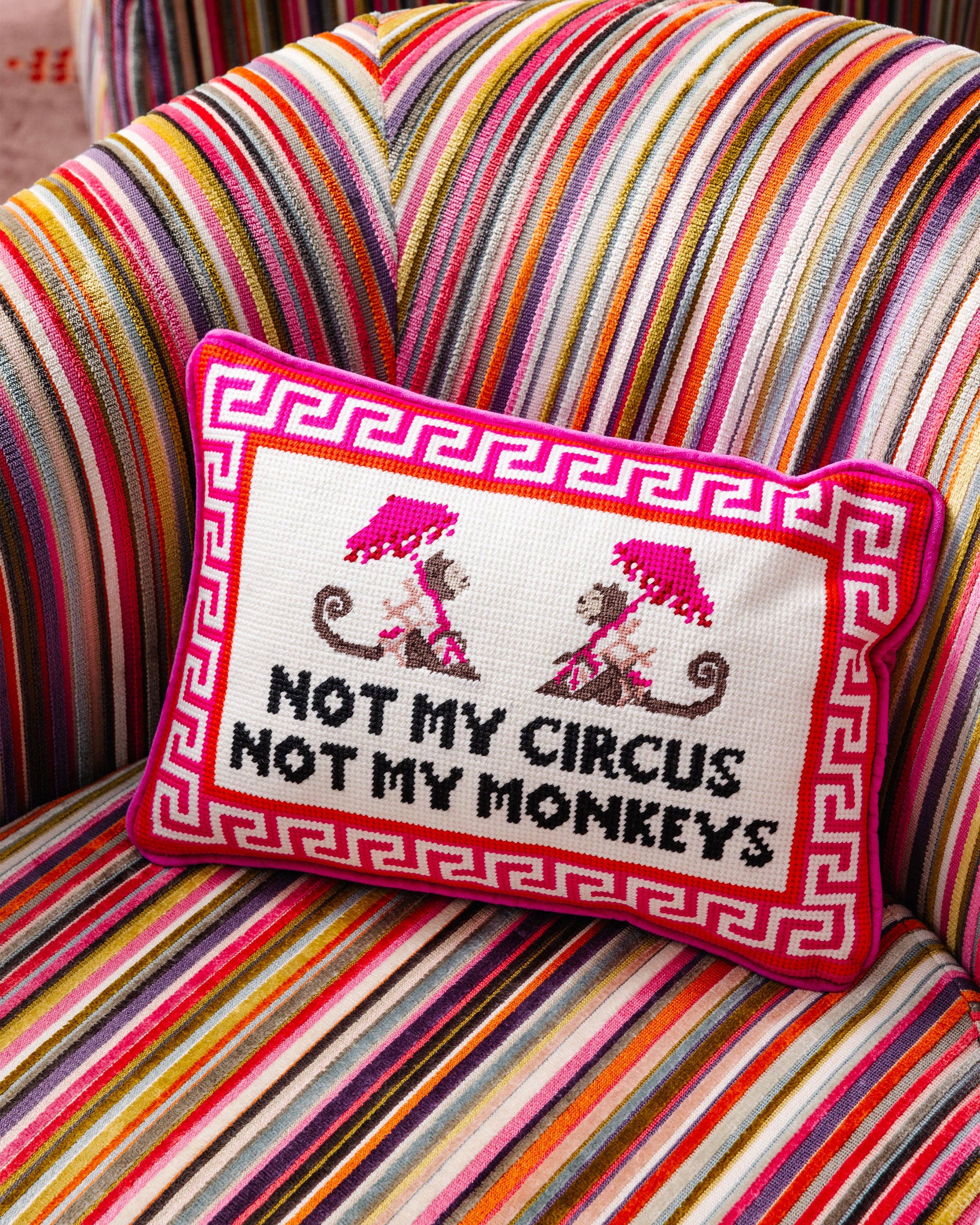 Furbish Studio - Wholesale Throw/Decorative Pillow - Not My Circus Needlepoint Pillow2