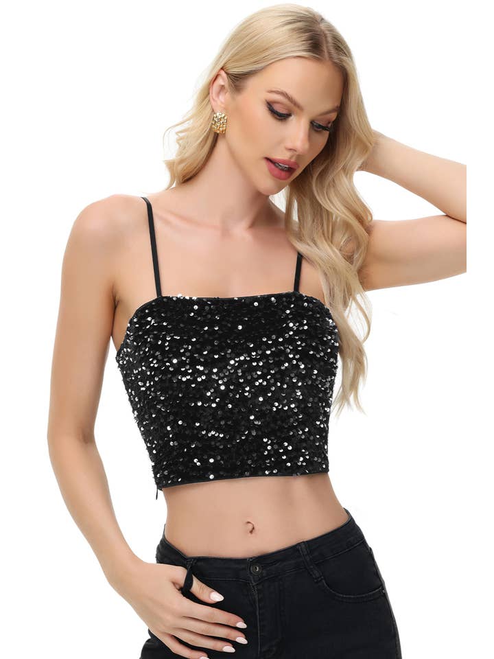 Anna Kaci Wholesale - Wholesale Camisole - Women's - Sparkly Sequin Cami Tops Crop Club Party Glitter Spaghetti8