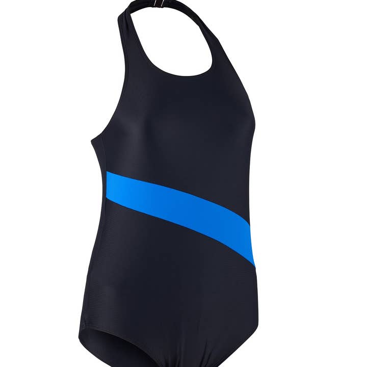 Mädchen-Badeanzug mit Neckholder in Schwarz/Blau - Eco für den Großhandel von Kes-Vir Swimwear