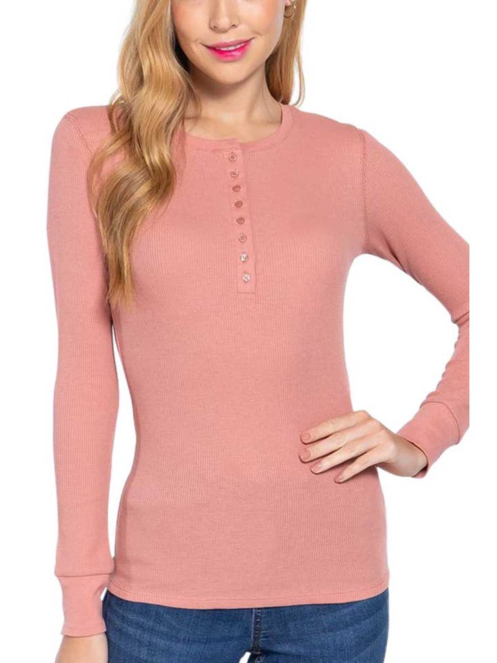 Vanilla Monkey - Wholesale Knit Top - Women's - Long Sleeve Henley Thermal Knit Top3