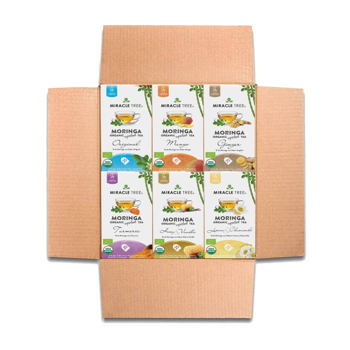 Set de départ pour thé Moringa aux herbes, 6 saveurs pour la vente par Miracle Tree