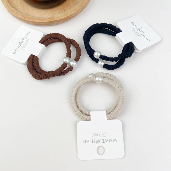 2PCS Gentle pearl hair tie solid color rubber band for wholesale by SoapElenGlen