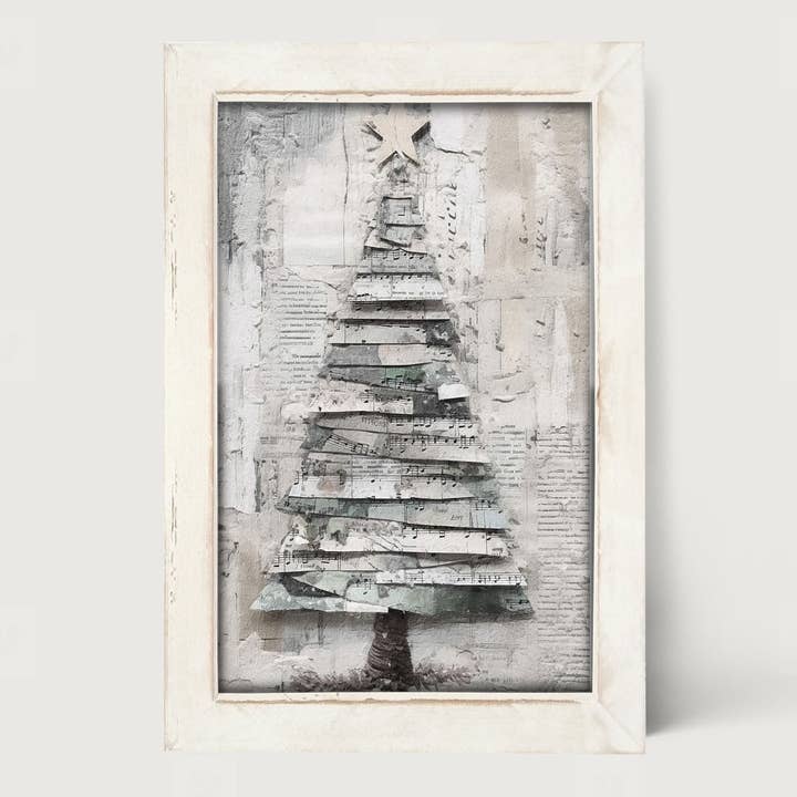 ginger blue - Wholesale Christmas Wall Art - Paper-style Christmas Tree 12 - Vertical Frame