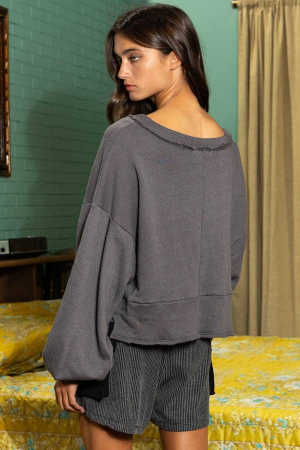 BUCKETLIST INC - Wholesale Knit Top - Women's - T2033 Lantern Sleeve Button-up French Terry Crop Top20