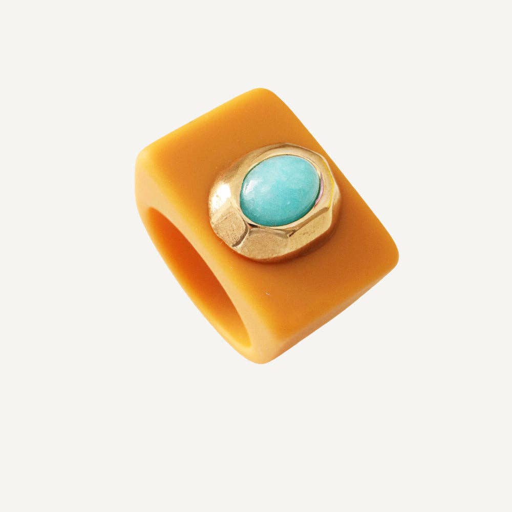 ÉMOLO - Wholesale Cocktail/Statement Ring - Large ring mustard turquoise color