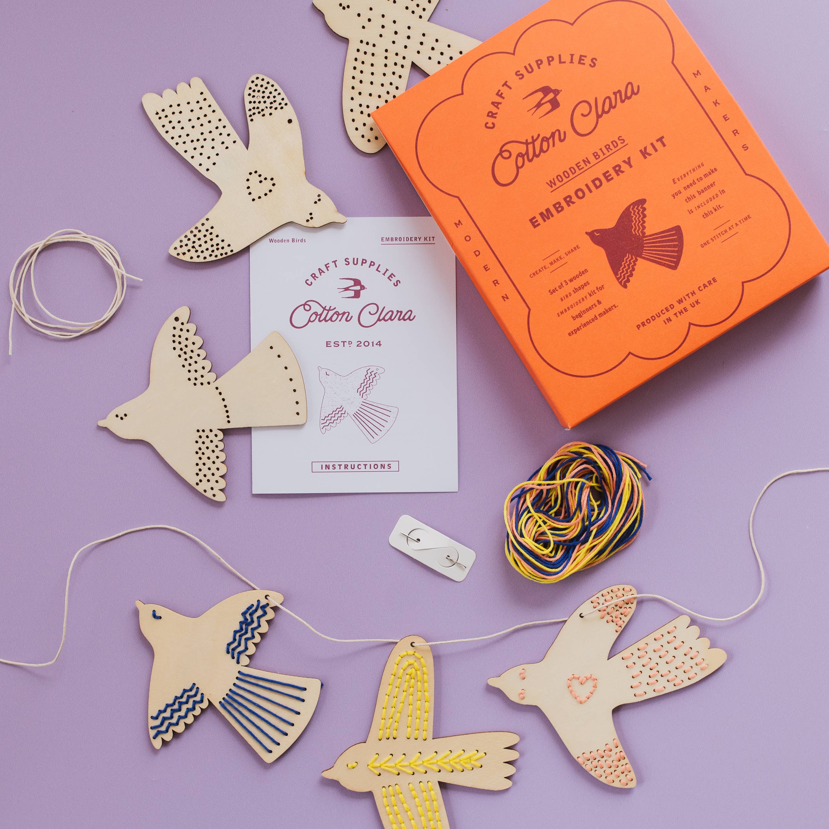Cotton Clara Craft Kits & Supplies - Wholesale Craft sewing kit - Wooden Bird Embroidery Kit – Beginner-Friendly DIY Garland 6