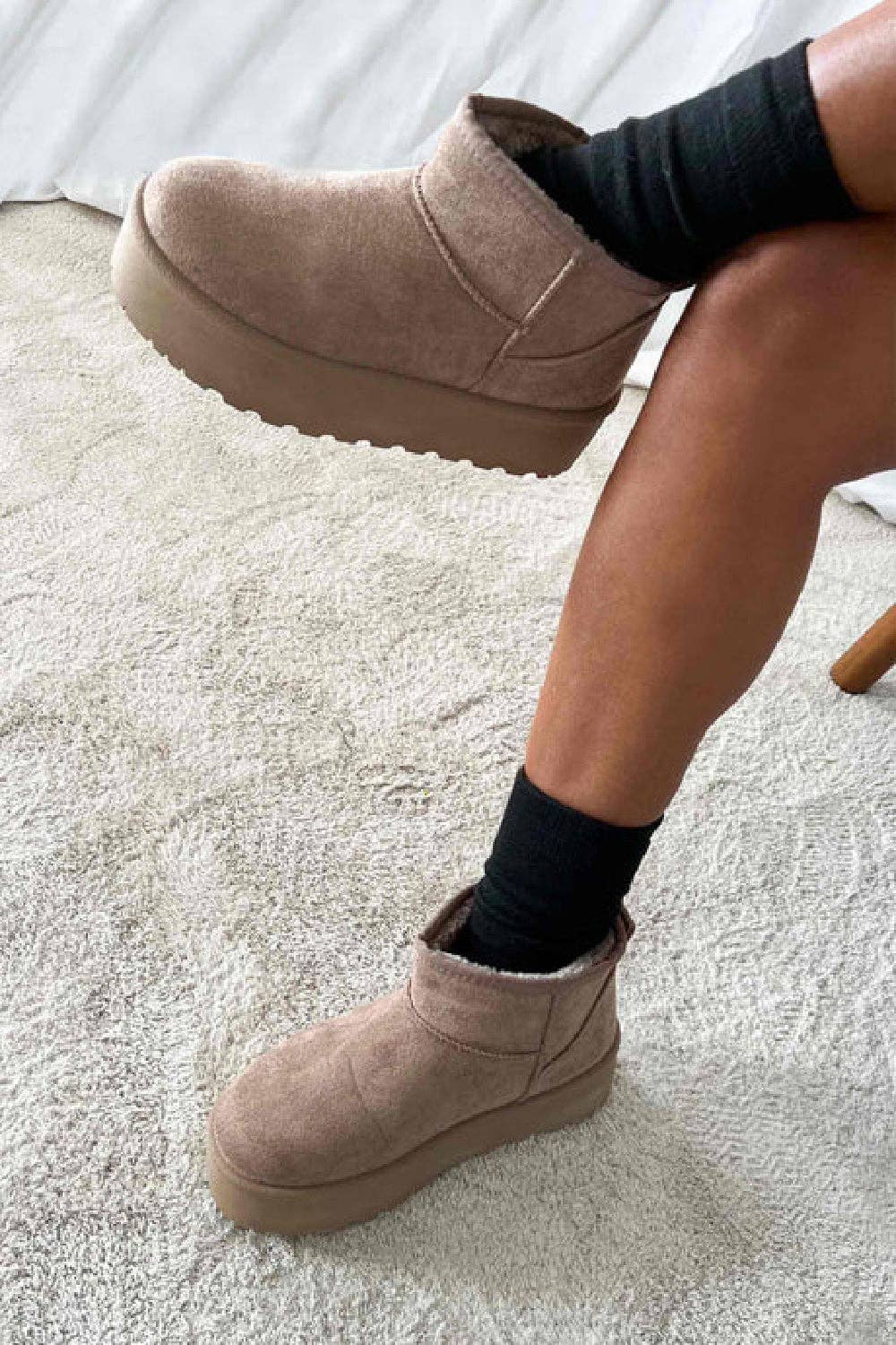 Camel Faux Fur Lined Ultra Mini Platform Women's Ankle Boots for wholesale on Faire2