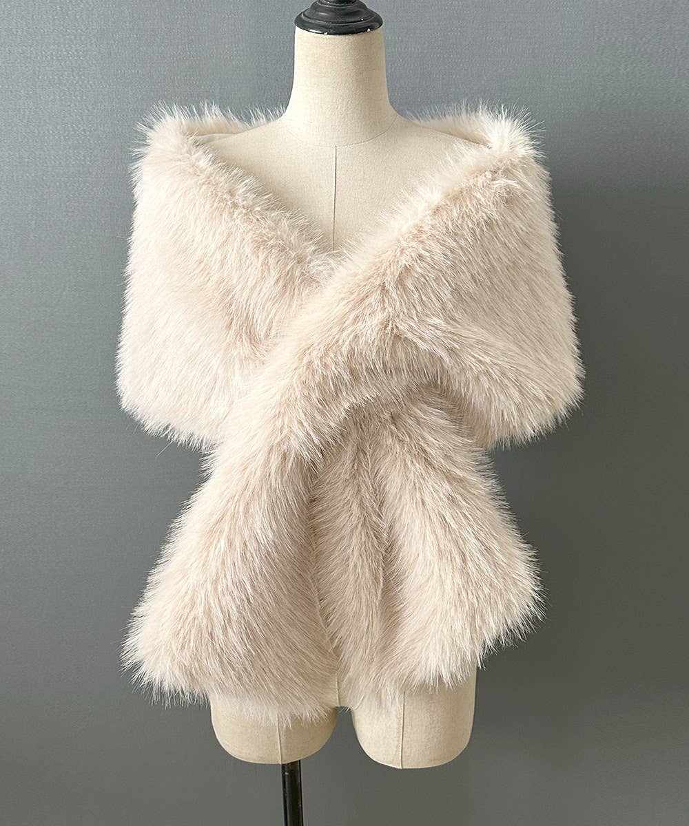 Rosa Clothing - Wholesale Cape - Women's - Warm Faux Fur Dress With A Cross Shawl1