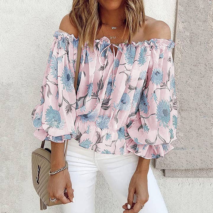 HIDDENBRAND - Wholesale Blouse - Women's - Printed off-the-shoulder chiffon