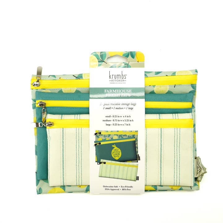 DM Merchandising - Wholesale Food Storage Wrap/Bag - Krumbs Kitchen Farmhouse 3-Pack Reusable Storage Bags2