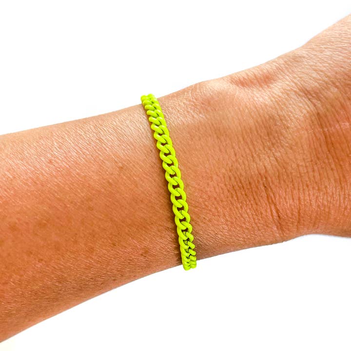 Savvy Bling – Pulseira de elo e corrente por atacado – Pulseira neon Yellow #4 esmalte curb elos