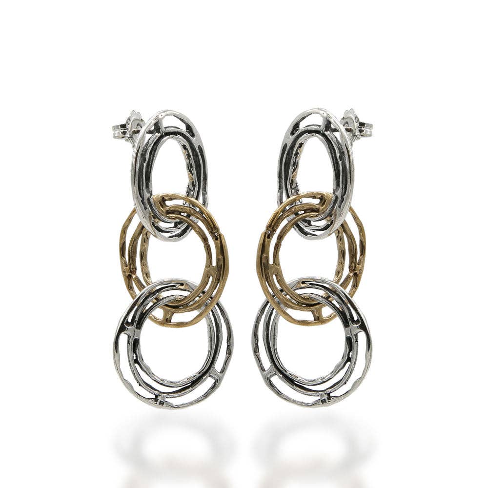 Mandile Gioielli - Wholesale Dangle Earrings - Dangling earrings with three circles in 925 silver and bronze - ORA046b