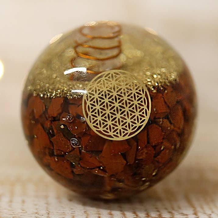 Esfera de orgonita Flower of Life - Jaspe rojo para venta al por mayor de Ethike.eu