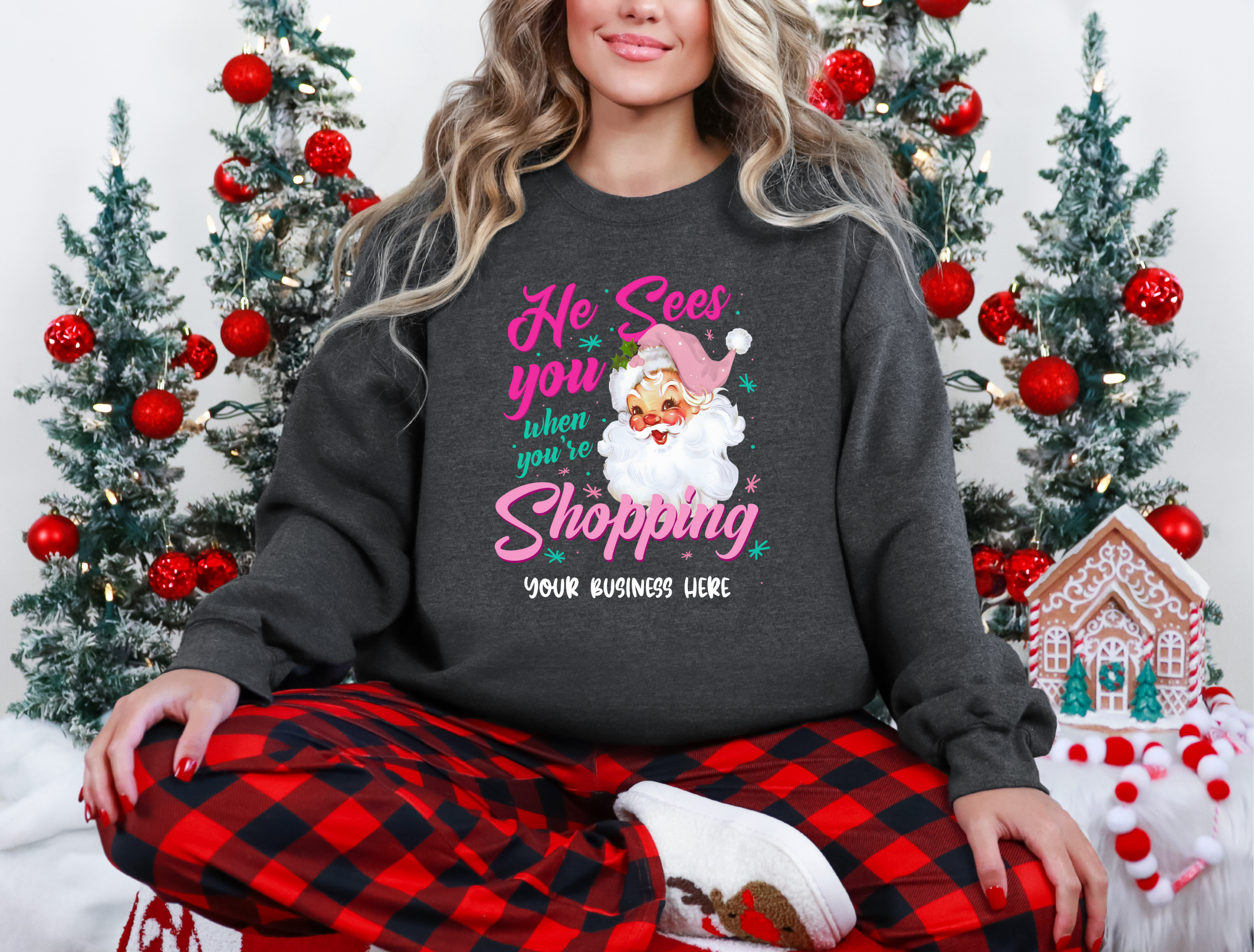 H+P Wholesale - Wholesale Graphic Sweatshirt - Women's - He Sees You When You're Shopping Custom Name Graphic Sweatshirt0