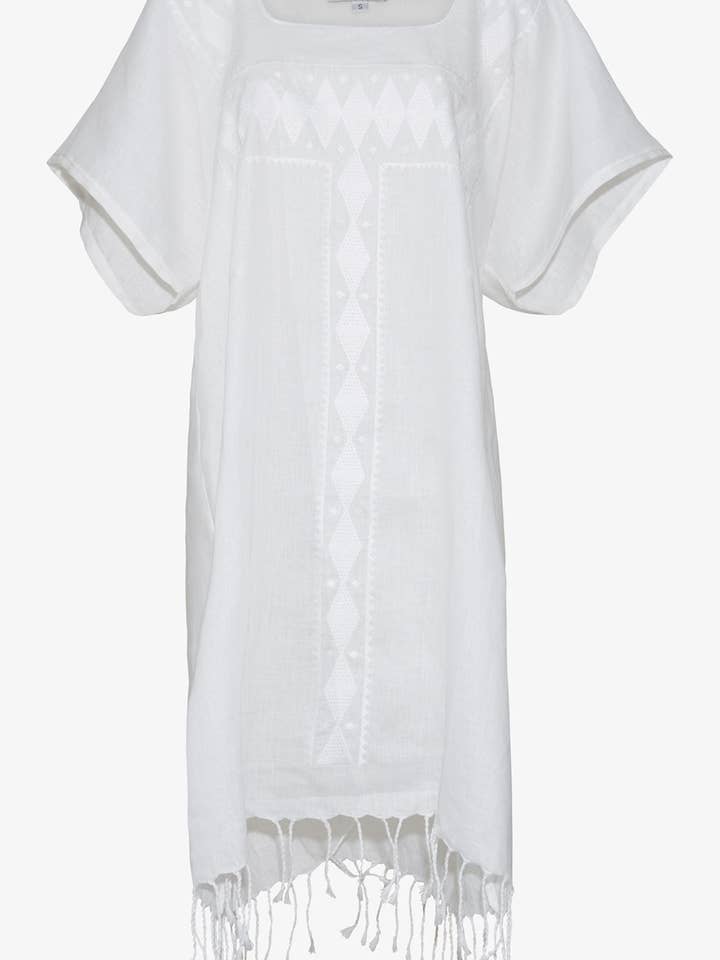 Tunique en lin brodé Tanya | Blanc pour la vente par Nieves Lavi