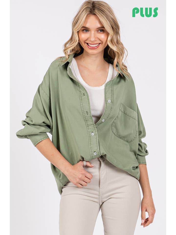 ZiA Apparel - Wholesale Button Down Shirt - Women's - V-NECK LAPEL COLLAR PLUS SIZE SHIRT