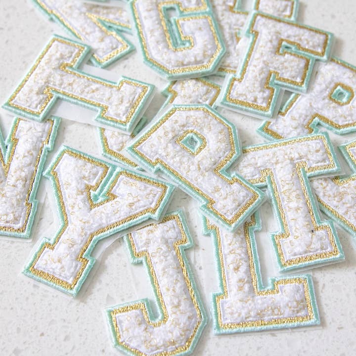 ThreeTwoOne - Vente Écusson - Patch lettre adhésive Chenille - Sarcelle